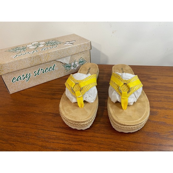 NEW Easy Street Starling Espadrille Woven Flip Flop Thong Sandal Yellow 7.5 - Picture 1 of 8
